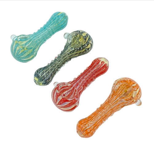 four glass pipes on a white background.