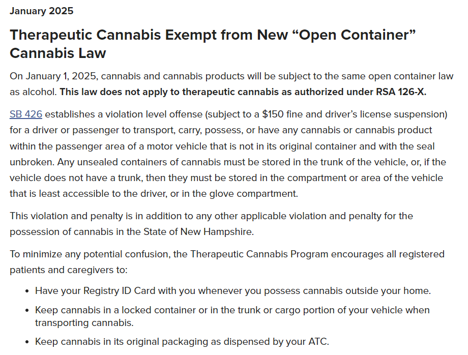 Therapeutic Cannabis Exempt from New "Open Container" Cannabis Law