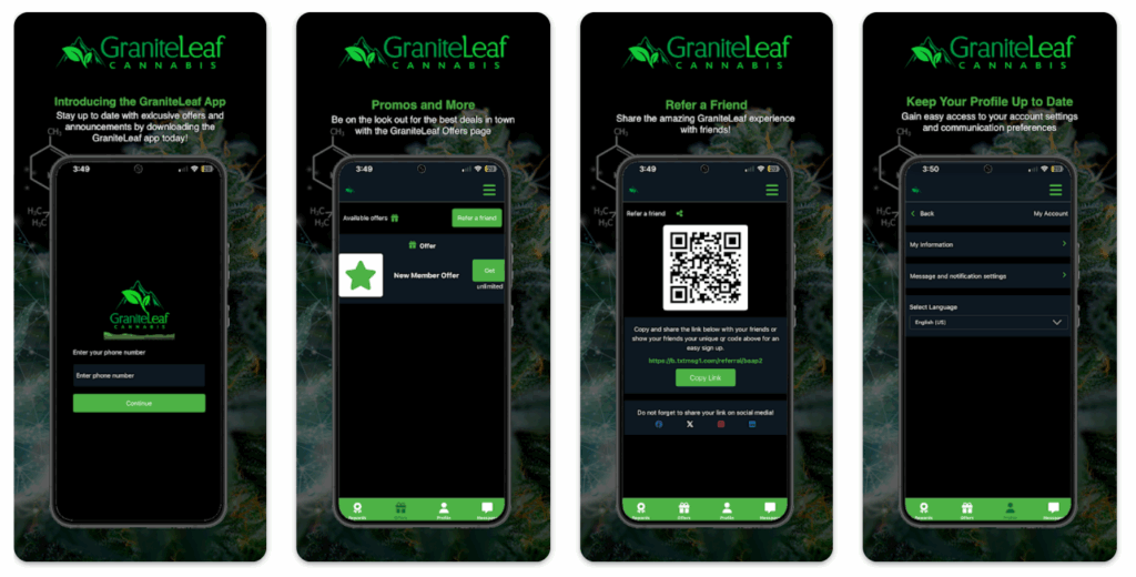 Screenshots of GraniteLeaf app