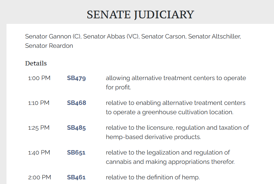 Senate Judiciary Committee schedule for 1/22